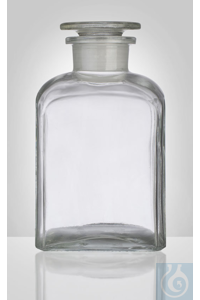 Square reagent bottle, clear, wide neck, conical shoulder, 150 ml, NS 29/22, dim. 70 / 51 x H 103...